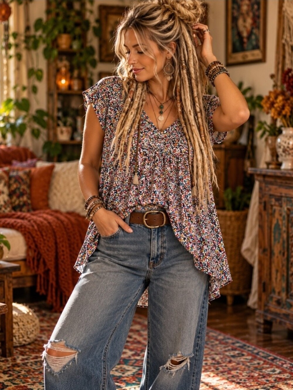 4/$15 Liz Claiborne Floral Blouse M | Colorful Boho Cottagecore Grandmacore Top